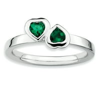 Ezüst Cr. Emerald Dupla Szív Gyűrű