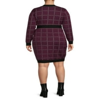 Heart n 'Crush Women's Plus méretű övezett kockás pulóver ruha