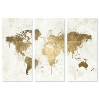 A Runway Avenue térképek és zászlók fali művészet vászon nyomatok 'Mapamundi fehér arany triptikus' világtérképek -