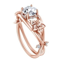 1. Karátos kerek Moissanite & természetes gyémánt virág eljegyzési gyűrű 14k szilárd Rózsa arany gyűrű mérete-9.5