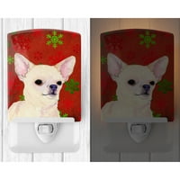 Caroline kincsek SS4679CNL Chihuahua piros és zöld hópelyhek Ünnep Karácsonyi kerámia éjszakai fény, 6x4x3