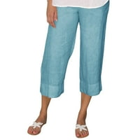 Női divat egyszínű pamut Fla elasztikus Hosszú nadrág strand szabadidős nadrág Kék XXL