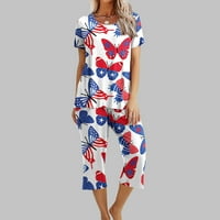 Ruhák női Molett méretű nyomtatás Kerek nyakú Rövid ujjú Sleepshirt és nadrág készletek Loungewear pizsama zsebekkel