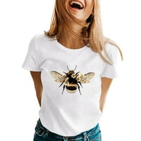 Manxivoo Női felsők Női tavaszi nyári méhek Nyomtatott Rövid ujjú O nyakú póló felső Női pólók fehér