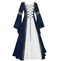 Női ruhák reneszánsz középkori Vintage stílusú Fűző lobbant ujjú Patchwork Retro ruha gótikus ruha a Clearance