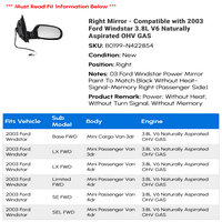 Jobb tükör-kompatibilis a Ford Windstar 3.8 L V természetes Szívású OHV gázzal