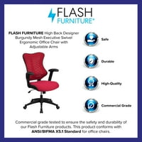 Flash bútorok magas hátsó Designer Burgundy Mesh Executive forgatható ergonomikus irodai szék állítható karokkal