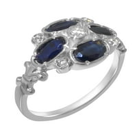British Made Real Sterling Silver Natural Diamond & Sapphire Női eljegyzési gyűrű - méret opciók-méret 6.25
