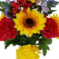 Mainstays 20 mesterséges virág szilárd zöld temető vázában, poliészter napraforgó sárga színű