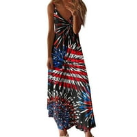 Női július 4. USA zászló Ujjatlan Bohém Maxi ruhák nyári V nyakú alkalmi hosszú strand ruha