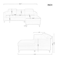 Aukfa 83.4 '' Moduláris szekcionális kanapé, L alakú bársonyos kanapé, 3üléses, begie