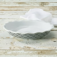 Art nouveau minta kerek porcelán pite tányér, fehér