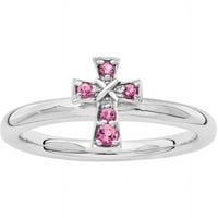 Rózsaszín Turmalin Ezüst Ródium Kereszt Gyűrű