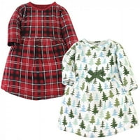 Hudson baba csecsemő és kisgyermek lány Pamut Hosszú ujjú ruhák 2Pk, örökzöld fák, kisgyermek
