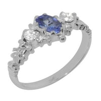 Brit készült ezüst természetes Tanzanite & Diamond Womens Anniversary Ring - méret opciók-Méret 6.5