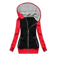 Daznico Női pulóver női divat Színmegfelelő kabát cipzáras zseb pulóver Hosszú ujjú kapucnis kabát Piros XXL