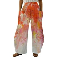Női rugalmas nadrág Közép-derék széles lábú nadrág nyári divat hosszú Virágmintás nadrág edzés nadrág Női alkalmi laza