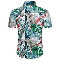 Férfi alkalmi nyári gomb le ing V nyakú Rövid ujjú blúz Hawaii levél nyomtatás pólók laza felsők klasszikus pólók zöld