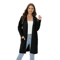 Női Nyitott első kardigán Hosszú ujjú kötött pulóver puha alkalmi felsőruházat pulóver kabát zsebekkel, Fekete S-2XL