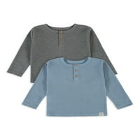 Modern pillanatok: Gerber Baby és kisgyermek fiú, hosszú ujjú alkalmi gofri Henley pólók, 2-Pack, 12m-5T