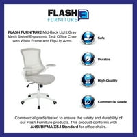 Flash bútor Kelista Mid-Back Világosszürke hálós forgatható ergonomikus feladat irodai szék fehér kerettel és Flip-Up