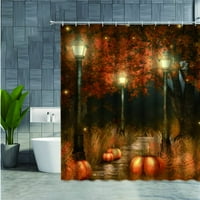Őszi zuhanyfüggöny fürdőszoba éjszakai erdei ösvény tök utcai lámpa őszi Hálaadás parasztház Halloween dekoráció horgokkal