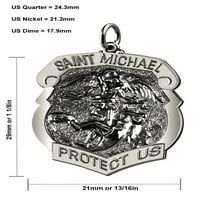 Férfi Ezüst Saint Michael antik kivitelű pajzs jelvény 1.125 medál nyakláncban