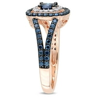 Miabella női 1- Carat T.W. Kék és fehér gyémánt 10 kt rózsa arany dupla halo eljegyzési gyűrű