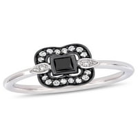 Carat T.W. Fekete -fehér gyémánt 10KT fehér arany négyzet alakú eljegyzési gyűrű