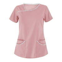 Női felsők Kerek nyakkivágással laza blúz Egyszínű Női nyári Rövid ujjú ing Rózsaszín XL