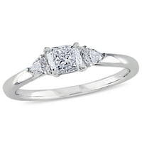 Miabella Carat T.W. Szív és párnás vágott gyémánt 14K fehérarany háromköves eljegyzési gyűrű
