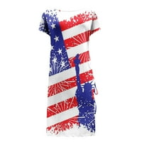 Női amerikai zászló csillag csíkos ruha nyári ruhák július 4. ruha Szexi nyomtatás Zsinóros rés ruha Kerek nyakú Rövid