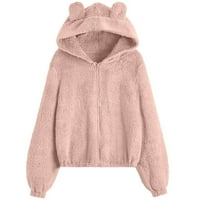Aranyos mackó kapucnis kabát női tini lányok hosszú ujjú polár pulóver medve fül kapucnis Teljes cipzáras pulóver pulóver