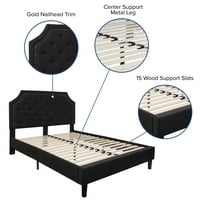 Flash bútorok Brighton teljes méretű csomózott kárpitozott Platform ágy Fekete Szövet CertiPUR-US Certified Pocket