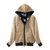 Női Sherpa Gyapjú bélelt kapucnis kabát virágos nyomtatott flanel Zip Up kapucnis pulóver kabátok Sötétkék XL LC672
