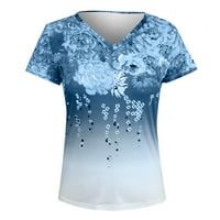 Női Alkalmi V nyakú felsők rövid ujjú pólók nyomtatott nyári pólók felsők Kék M