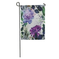 Vintage homályos monokróm lila lila akvarell és grafikus virágos bazsarózsa kerti zászló dekoratív zászló Ház Banner
