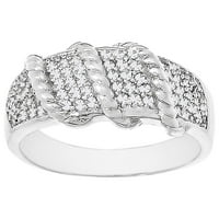 Hölgyek gyémánt akcentus bordázott design gyűrű ródiummal borított sárgarézben