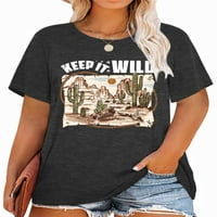 Anbech Western 80s Molett pólók Női grafikus Keep it Wild Print Rövid ujjú plusz póló kerek nyakú