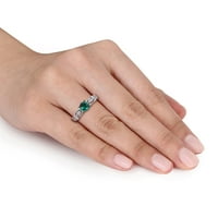 Miabella női 1- CT-t készített smaragd fehér zafír gyémánt akcentus 10KT fehérarany vintage gyűrű