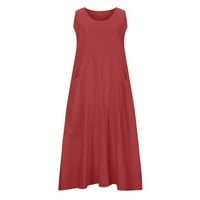 Nyári ruhák Női clearance női nyári Egyszínű Ujjatlan Pamut vászon hosszú ruha piros 10