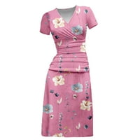Chueow női nyári ruha Maxi ruhák nyomtatás rövid ujjú V-nyakú hosszú ruha Clearance