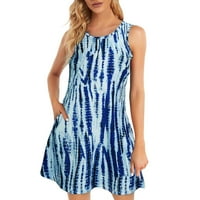 nyári ruhák nőknek Női strand virágos póló Nyomtatott Sundress Ujjatlan Zsebek Alkalmi Laza tartály ruha