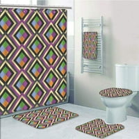 Absztrakt geometriai belső külső négyzet alakú figurákkal művészi fürdőszoba készlet zuhanyfüggöny Fürdőlepedő fürdő