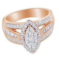 Kerek & Bguette vágott fehér természetes gyémánt eljegyzési gyűrű 10k Rózsa arany gyűrű méret-4.5