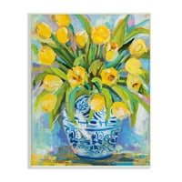 Stupell Industries kifejező sárga tulipánok díszes kék Vázafestésben, 15, Jeanette Vertentes tervezése