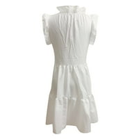 Női Molett méretű ruhák Clearance nyári Egyszínű Alkalmi szeres magas galléros ruha fehér 4