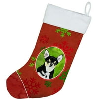 Carolines kincsek SC9439-CS Chihuahua piros és zöld hópelyhek ünnep Karácsony Karácsonyi Harisnya SC9439, nagy