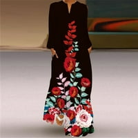 Clearance Női Hosszú ujjú ruhák Női Szexi digitális nyomtatott hosszú ruha v-nyakú zsebekkel Hosszú ujjú ruha