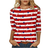 Női július 4. póló ujjú USA zászló grafikus pólók felső Alkalmi Kerek nyakú Független Napi ing felső